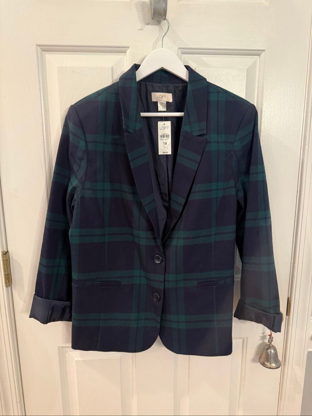 Loft Blue & Green Plaid Blazer Jacket sz 14 NWT